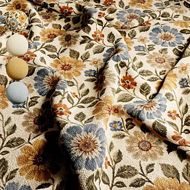 Floral And Plain Boucle Upholstery Fabric Pack