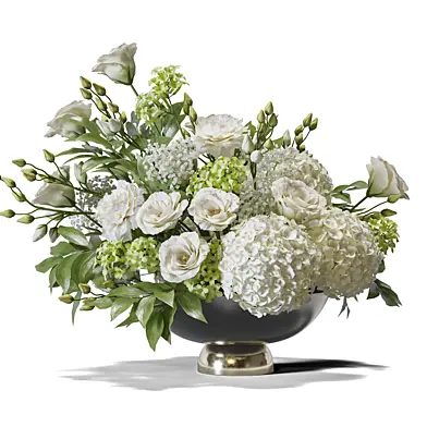 Flower Set 184 White Hydrangea Eustoma Bouquet Low Bowl Base