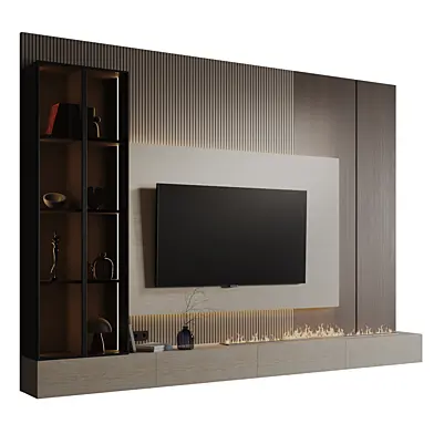 Contemporary TV Wall with Fluted Panel & Fireplace