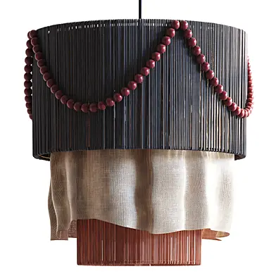 Boho Layered Fabric Cord Pendant Light Bead Garland 1297