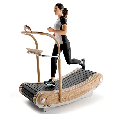 Curved Wooden Treadmill 3D Model with Female Runner Figure