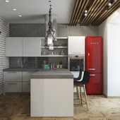 Современная кухня-гостиная с элементами стиля Loft