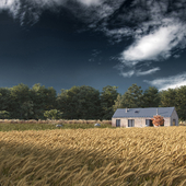 Barn House in field