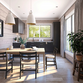 Kitchen in the wooden cottage