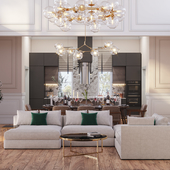 NEOCLASSICAL LIVING ROOM AND KITCHEN DESIGN