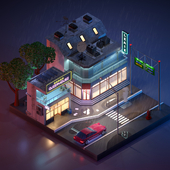 Isometric low poly cyberpunk city