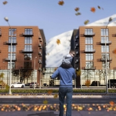 Brick apartments in the mountains