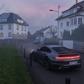 Porsche on a narrow road