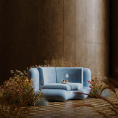 among flowers in blue silence
