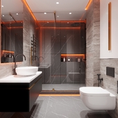 Современная ванная с теплой подсветкой и стеклянной дверью