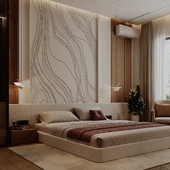 Оазис спокойствия: Стильная спальня с 3D-панелями и деревом