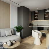 Дизайн маленькой кухни гостиной в минимализме