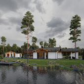 Современный загородный домик с баней