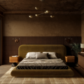 Bedroom in a Snowy Forest