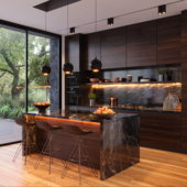 Dark coloured kitchen
