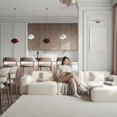 Bright living room and kitchen in a modern style