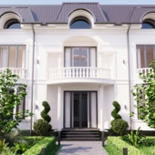 Классический особняк с ландшафтным дизайном.