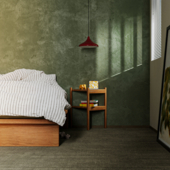 Olive & red. Cozy bedroom.