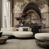 Living space with rock kitchen