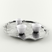 antique silver tray with pottery cups