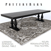 Pottery Barn LORRAINE DINING TABLE / NOLAN PERSIAN-STYLE RUG