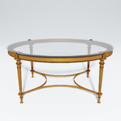 French Brass Round Coffee Table with Glass Top