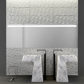 Напольная раковина Antonio Lupi Marmo Carrara + Cмеситель  Gessi Rettangolo-XL 26195 + Табурет  Gessi Mimi + Плитка Nanoforma Silver Illusion 30x90