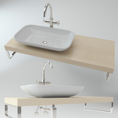 Washbasin on the wooden plate