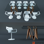 Sovet Italia LAMBDA TWO BASES table, FLUTE GIREVOLE chair