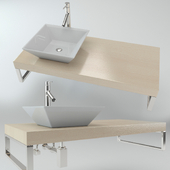 Washbasin on the wooden plate