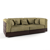 a sofa with his hands