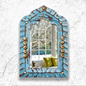 Mini Blue Carved Wood Mirror