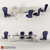 Silver Leaf Dining Set Including Navy Blue Velvet Chairs