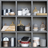 Cabinet with utensils for the kitchen. Crockery