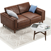 Диван West Elm Dekalb Leather Loveseat Стол Reeve mid-century coffee table