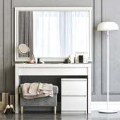 IKEA MALM Dressing Table with SONGE wall mirror and Strandmon Gray Ottoman