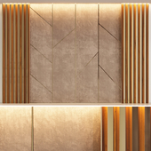 Decorative wall panel made of wood planks and beige velveteen