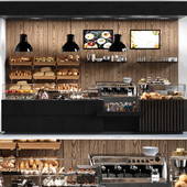 Cafe with pastries and desserts. Coffee house design project. Sweets