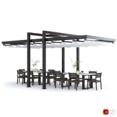 Giulio Barbieri Albatro Pergola and West Elm Concrete Outdoor Dining Table Chair