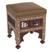 Moroccan Carved and Inlaid Square Upholstered Stool