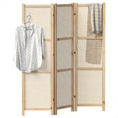 Folding screen with rattan weave