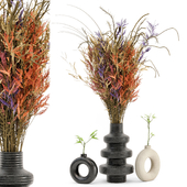 Indoor Dry Plants in rusty Concrete Pots - Set 125