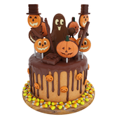 Halloween cake with pumpkin figurines