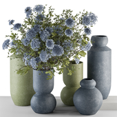 Vase and Plant Green and Blue Decorative Set - Set 121