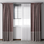 Red curtain with metal curtain rod & metal blind 09