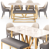 Modern Rectangle Faux Marble Dining Table Gold Set