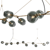 10-globe Branching Bubble Brushed Brass and Dark Green Glass