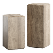 Tura Brown Travertine Pedestal Tables - Cb2