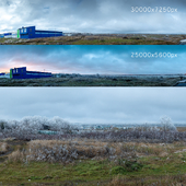 Winter field panoramas with hoarfrost