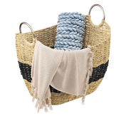 Litton Lane - Seagrass Handmade Two Toned Storage Basket with Metal Handles